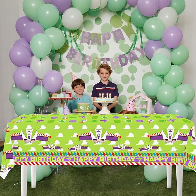 4ps Light Inspired Year Party Tablecloths Decorations Purple Sky and White Clouds Cow Cartoon Story Birthday Tablecover Party Supplies for Toy Game 1st 2nd 3rd 4th 10th Bday Decor (Purple Buz Year)