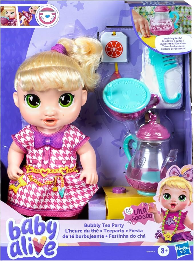 Baby Alive Bubbly Tea Party LaLa GooGoo Doll with Teapot Accessories, Blonde Hair, 11 Inches, Toys for 3 Year Old Girls and Boys & Up