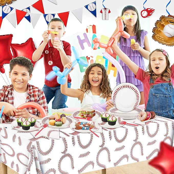 96 Pcs Baseball Party Decorations, Baseball Party Supplies Bundle Include Baseball Plates, Napkins, Forks, Baseball Birthday Party Decorations Serves 24