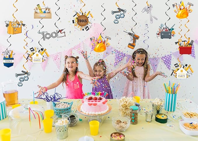24 Pcs Tools Hanging Decorations Tools Hanging Swirls Ceiling Swirls Tools Birthday Party Supplies for Tools Party Decorations Toolbox Decorations