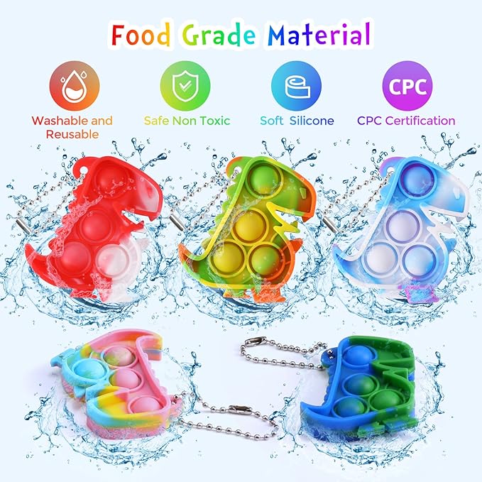 Dinosaur Party Favors Dinosaur Keychains Kids Party Favors Fidget Toys Bulk 30 Pack Mini Pop Fidget Keychain Its, Dino Favors for Kids 4-8 Children Mini Supplies It Small Birthday Decorations Trinkets