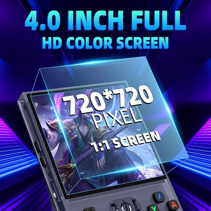 R36MAX Retro Handheld Game Console,64GB Open Source System Support 30+ Emulator Console,4.0 Inch IPS Screen Retro Gaming Console,4000mAh Battery,Video Game Console for Christmas-Transparent Grey