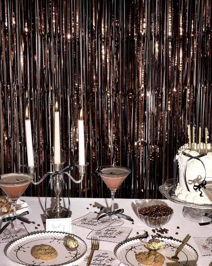 xo, Fetti Brown Party Curtain - Set of 2 | Espresso Martini Fringe, Bachelorette Decorations, Cute Birthday Photo Booth, Party Backdrop, Bday Supplies