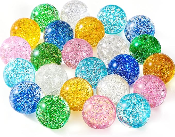 Ayfjovs 24PCS Bouncy Balls, Glitter Bouncy Balls for Kids Party Favors, 32mm 6 Colors Rubber Bounce Ball Bulk for Party Favors, Goodie Bag Fillers, Easter Bag Filling, Easter Basket Stuffers
