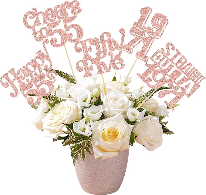 Gyufise 15Pcs Happy 55th Birthday Centerpiece Sticks Fifty Five Straight Outta 1971 Table Flower Centerpieces Sticks Cheers to 55 Decorations for 55th Birthday Party Supplies Rose Gold