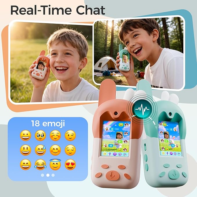 Video Walkie Talkies for Kids, Rechargeable Kids Walkie Talkies 2 Pack w/Screen for Boys & Girls Ages 3-12, Birthday Christmas Toys Gifts for Family Games, Outdoor Play, Camping, Orange & Green
