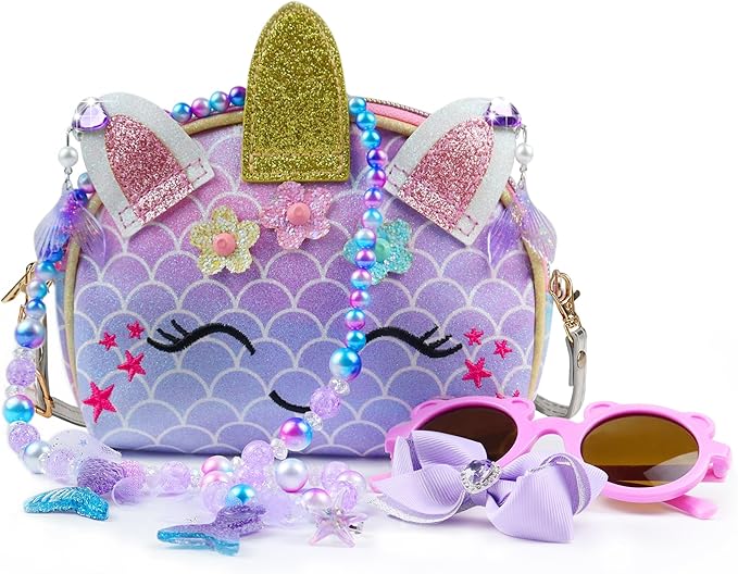 Purse for Little Girls,Girls Jewelry Pretend Play,Unicorn Gifts for girls,Crossbody Bags for Kid
