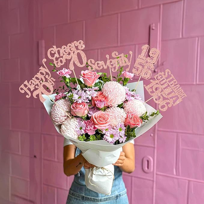 Gyufise 15Pcs Happy 70th Birthday Centerpiece Sticks Seventy Straight Outta 1956 Table Flower Centerpieces Sticks Decorations for Cheers to 70th Birthday Party Supplies Rose Gold