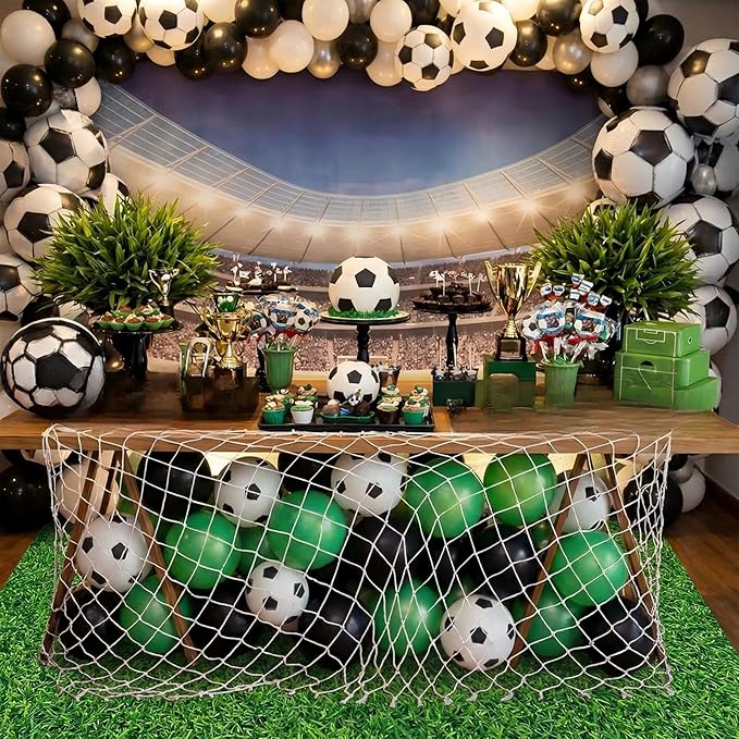 32 Pcs Soccer Party Supplies Plastic Table Cloth Football Balloons Soccer Net Disposable Sport Party Table Decoration for Football Lover Sport Theme Birthday Supplies