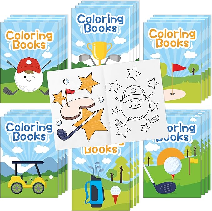 Golf Coloring Books for Kids - 24Pcs Bulk Sports Golf Theme Mini Coloring Booklet DIY Art Drawing Book for Toddlers Holiday Birthday Party Goodie Bags Stuffers Sunday School Classroom Favors