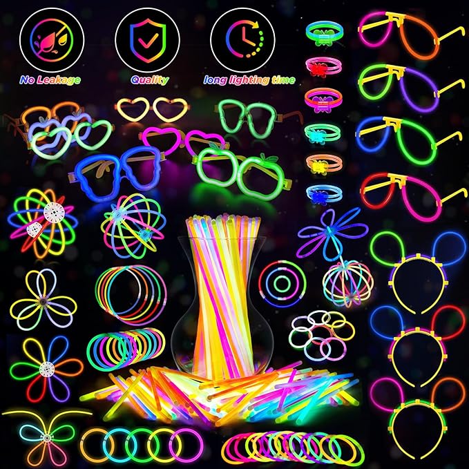 Party Supplies, Glow in the Dark Party Favors for Adults Kids, 27 Carnival Accessories, 56 LED Light Up Toys Bulk, 100 Glow Sticks Party Pack, Neon Party Supplies & Decorations
