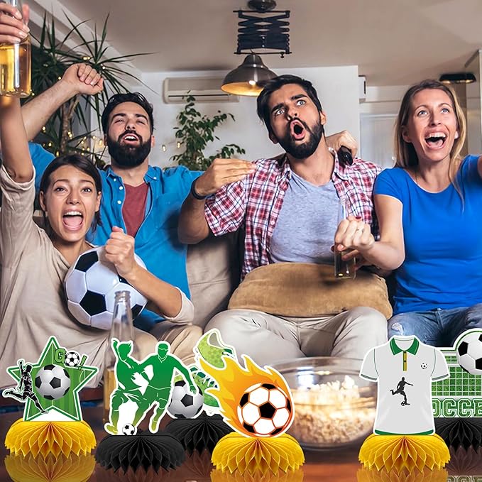 10Pcs Soccer Party Decorations, Soccer Birthday Party Decorations Soccer Ball Birthday Honeycomb Centerpiece Soccer Theme Party Decorations for Boys Kids Soccer Table Centerpiece