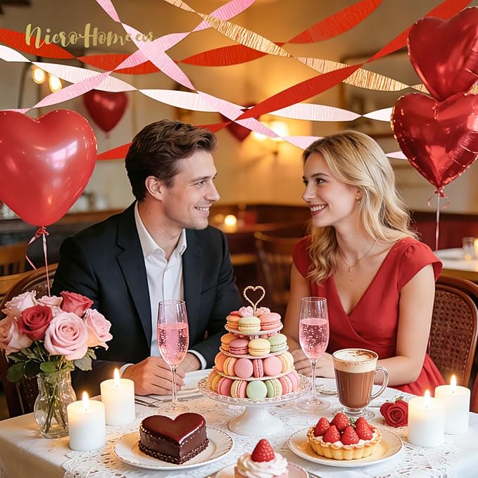 NICROHOME EUR Valentine's Day Decorations, 8 Rolls Pink Red Crepe Paper Streamers for Galentine's Day, Baby Bridal Shower, Birthday Party, Wedding Decorations, 82 Ft Long