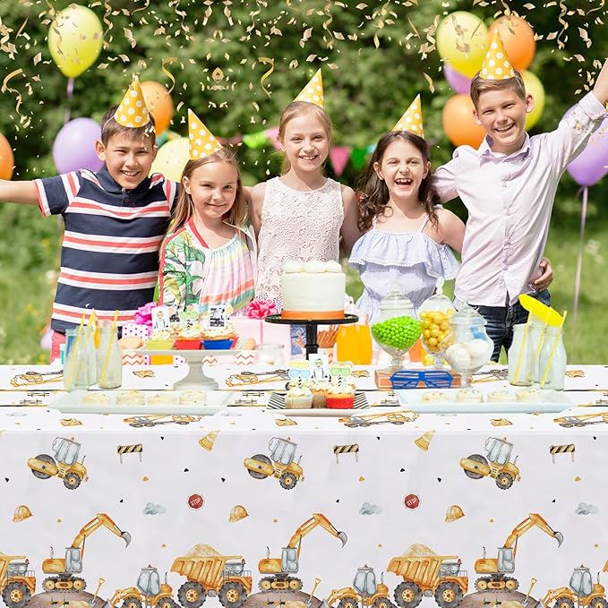 3PCS Truck Plastic Birthday Party Tablecloths Construction Disposable Table Cloth Yellow Dump Truck Themed Table Cover for Kids Boy Parties Baby Showers Supplies