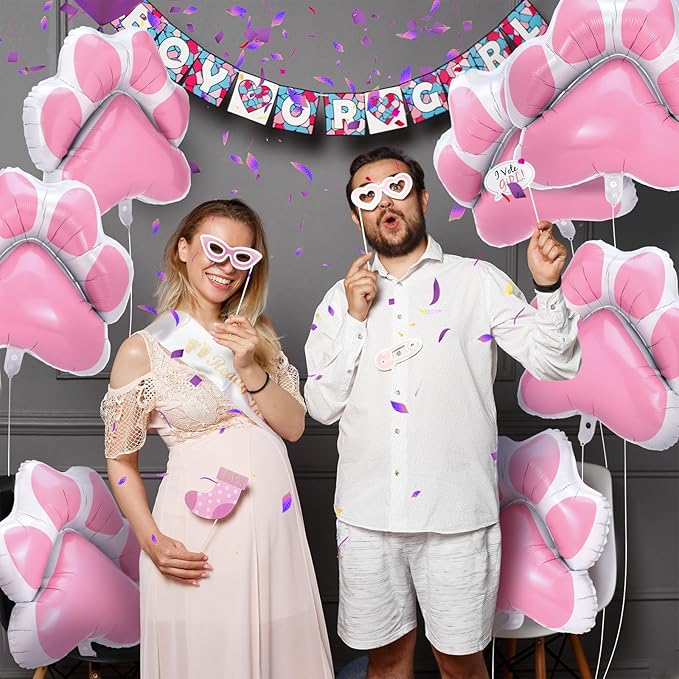 Hungdao 9 Pcs 28 x 26 Inch Pink Dog Paw Balloons Paw Print Foil Balloons Large Puppy Birthday Party Supplies for Baby Shower Pets Dog Themed Party Decorations