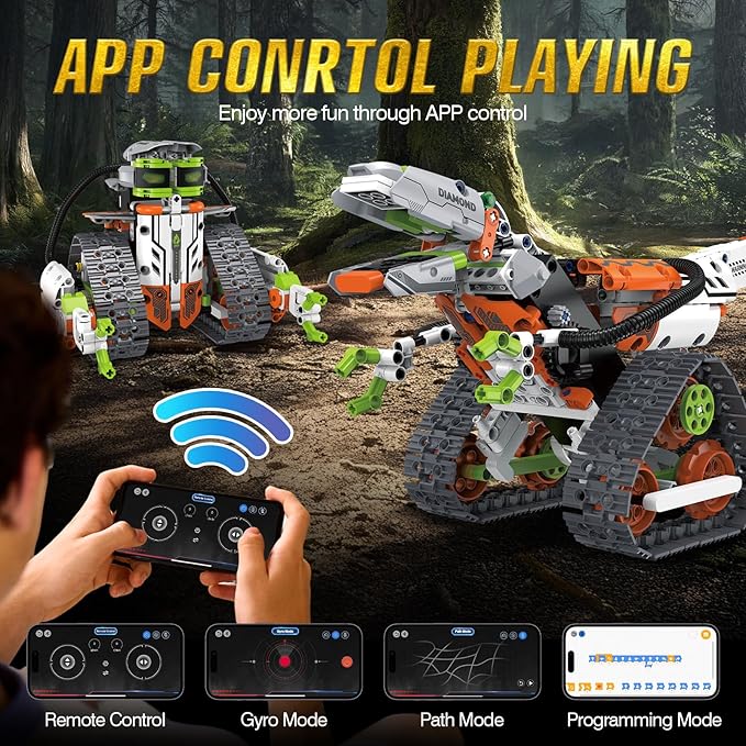 aukfa 5 in 1 STEM Robot Toys Building Kits, Dinosaur Toys for Boys Age 12+, App & Remote Control Engineering Learning Educational Toys DIY Stem Projects for Kids Gifts for Boys & Girls(539 Blocks)