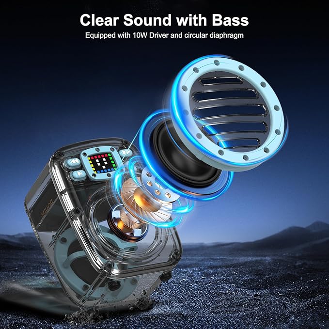 Small Bluetooth Speaker with Powerful Crystal Stereo Sound and Deep Bass, Mini Speakers with DSP, BT5.3, Microphone, Portable Speakers for Stocking Stuffers, Room, Car, Trip, Ideal Gift for Men, Women