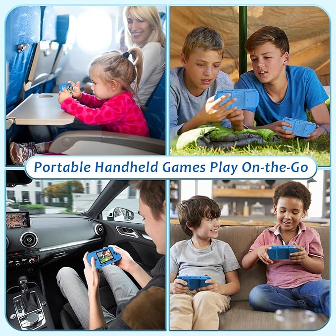 Handheld Game for Kids - Preloaded 258 Retro Video Games & 3 Cartridges, 3.0" HD LCD Screen, Portable Gaming Player with Rechargeable Battery, Birthday Xmas Gift for Boys Girls 4-12, Blue