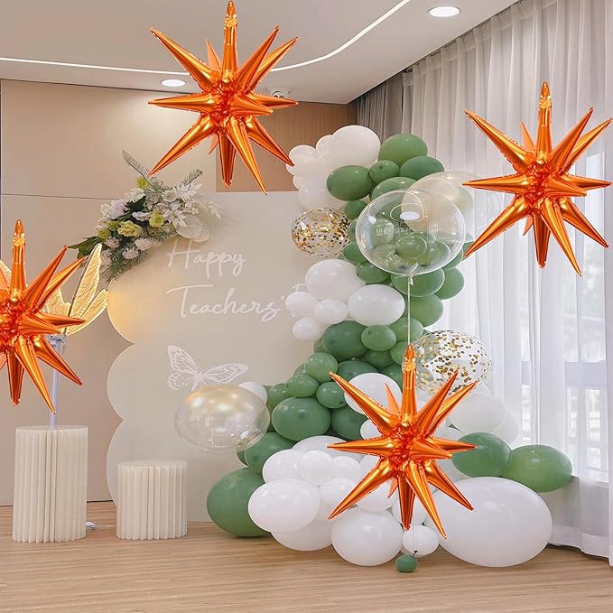 6 Pcs Orange Star Foil Balloons One-Piece 14-Pointed Star Balloon 4D Cone Mylar 22inch Christmas Birthday Wedding Fireworks Shape Party Supplies (Orange)
