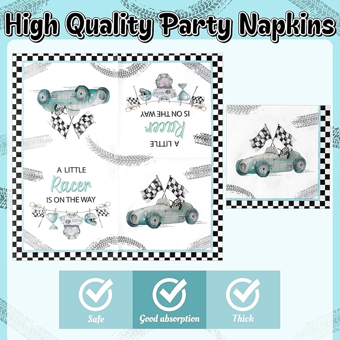 96Pcs Race Car Baby Shower Party Plates Supplies A Little Racer Is On The Way Racing Car Party Tableware Decorations Disposable Paper Plates Napkins Forks for Kids Birthday, Serves 24
