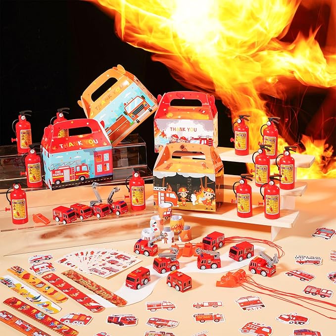 Vanblue 122 PCS Firefighter Party favors,Fire-Themed Birthday Decorations, Fire Prevention Educational Supplies for Boys, School Fire Education Teacher Reward Gatherings Gifts Pinata Fillers