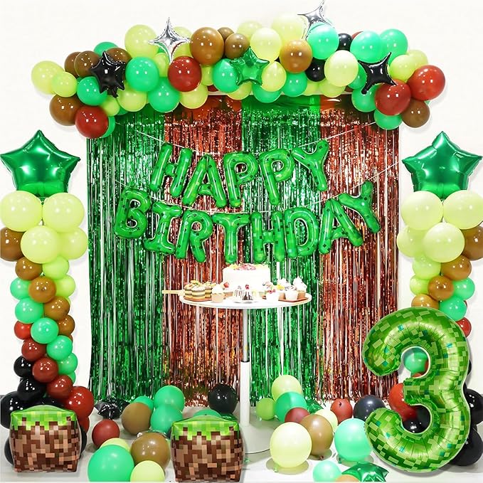 40 Inch Green Pixel Miner Number 5 Foil Balloons Large Mylar Mining Theme 5th Number Balloon Video Game Birthday Decorations Pixel Game Party Supplies