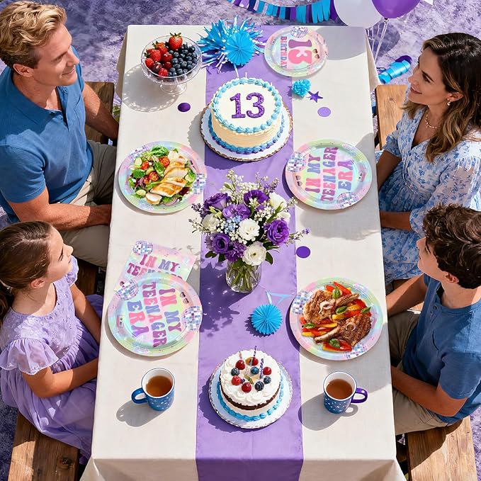 96Pcs In My 13th Birthday Era Party Decorations Era's 13 Birthday Plates and Napkins Set Music Iridescent Disco Decoration for Girls 13 Years Old Music Singer Friendship Bday Party Supplies Serves 24