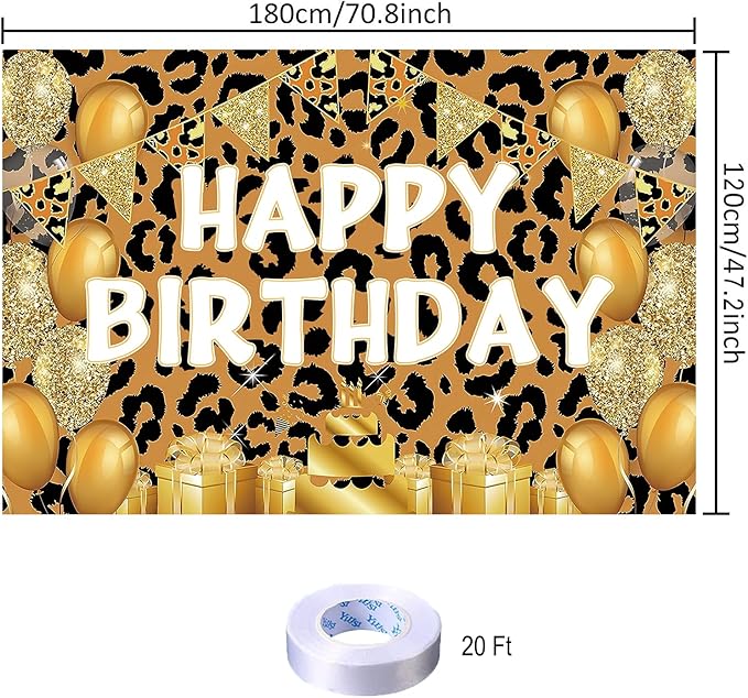 Leopard Print Happy Birthday Backdrop Decorations Cheetah Print Banner Leopard Photo Background for Home Indoor Outdoor Birthday Party Decorations Supplies 70.8 x 47.2 Inch