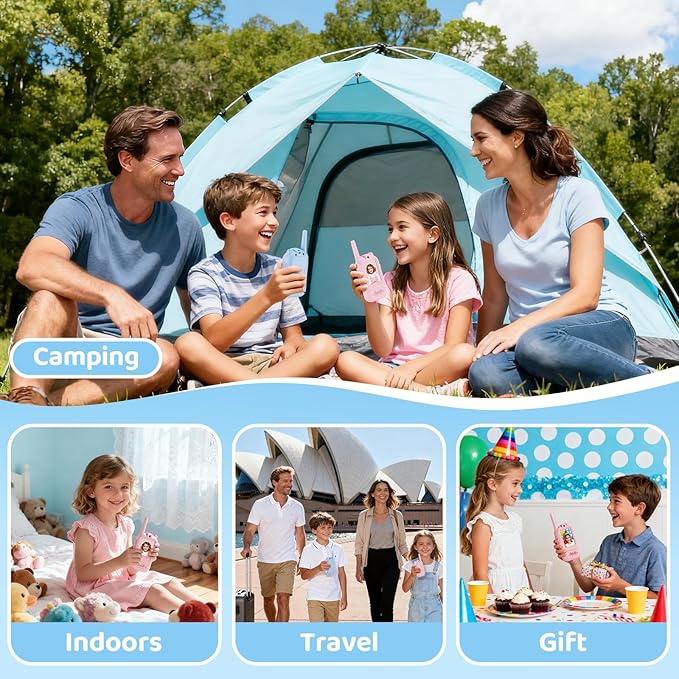 Video Walkie Talkies for Kids, 2 Pack Rechargeable Kids Video Walkie Talkies with Camera, Facetime Walkie Talkie for Indoor Outdoor Games, Camping, Hiking for Boys Girls Ages 3-12