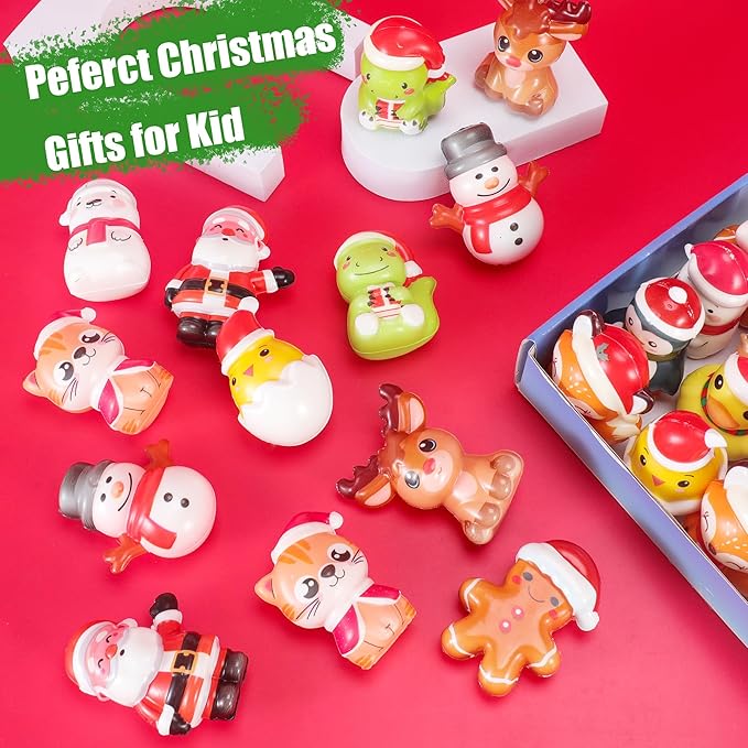 24PCS Christmas Squishy for Party Favors Gifts, Stress Relief Toys for Goodie Bags Pinata Fillers, Stocking Stuffer for Kids, Treasure Box Carnival for Prizes Rewards, Fidget Squeeze Advent Calendar