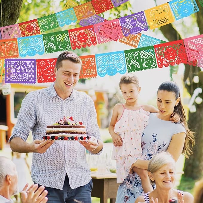 12 Packs Mexican Banners 264 Ft Papel Picado Banner, Large Plastic Mexican Fiesta Banners Cinco de Mayo Party Fiesta Decorations Mexican Themed Birthday Party Supplies 12 Patterns with String