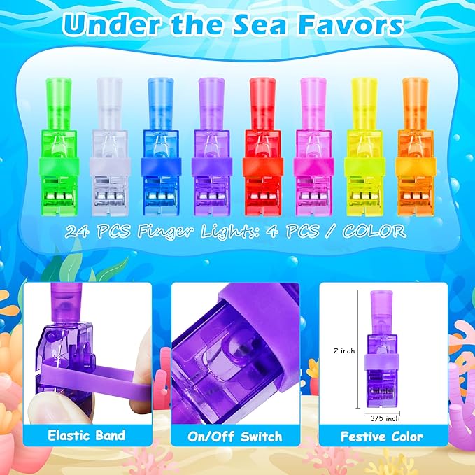 24Pcs Finger Lights Under the Sea Party Favors Decorations, Birthday Goodie Bags Stuffers Summer Beach Party Favors for Kids 3 4 5 8 Ocean Party Supplies Classroom Prizes Gifts Bulk Toy for Boys Girls