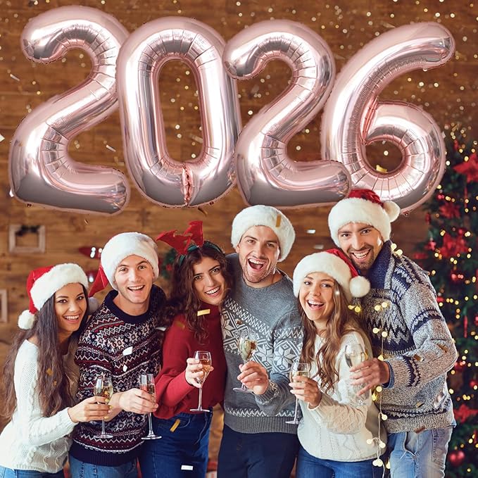 KALOR 32 Inch 2026 Rose Gold Foil Number Balloons, 2026 New Years Decorations for 2026 Happy New Year Eve and Graduations Party Supplies