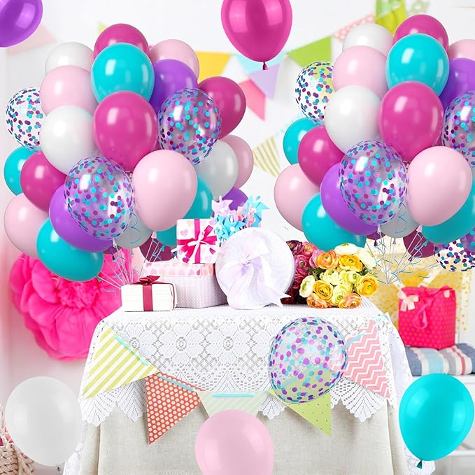 Pink Purple White Balloon, 50PCS 12Inches Teal Blue Purple Hot Pink Party Balloons Pastel Latex Balloon for Girls Birthday Baby Shower Wedding Graduation Party Decorations