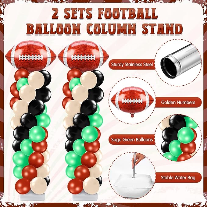 Kasyat 2 Sets Football Balloon Column Stand Kit Football Balloon Arch Garland with Adjustable Stands Tower Kit 100 Latex Balloons Foil Balloons for Game Sports Birthday Party Decorations
