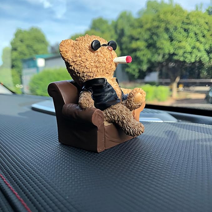 Cool Anime Car Dashboard Decorations Accessories Interior for Men Women, Funny Black Teddy Bear Statues Figurines Decoration for Car Dash Board Auto Charms Ornaments Home Desk Decor Birthday Gifts