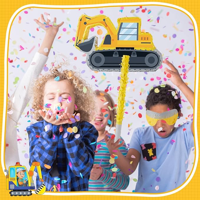 Lewtemi Digger Piñatas for Birthday Party Construction Excavator Piñata with Stick, Blindfold, Confetti for Adults Birthday Baby Shower Party Supplies