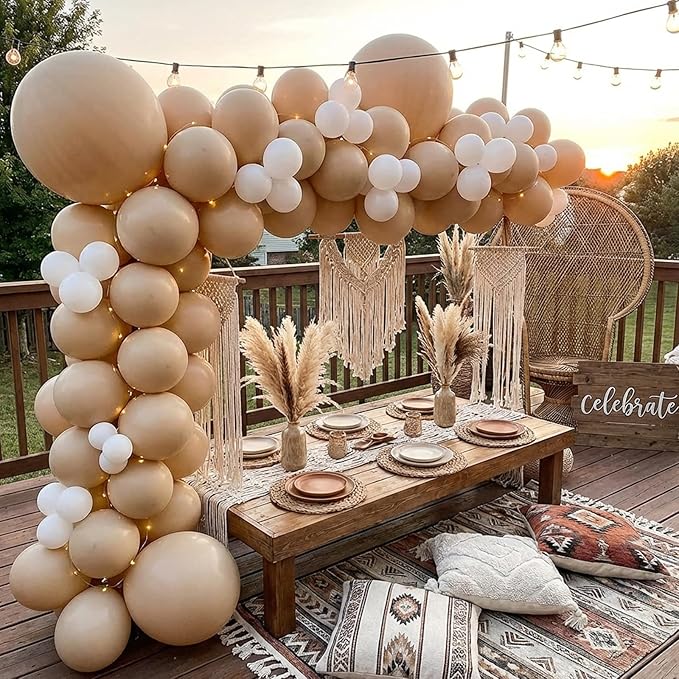 RUBFAC Vanilla Brown Balloons 129pcs Different Sizes Pack of 18 12 10 5 Inch, Latex Light Brown Balloon Garland Arch Kit for Wedding Baby Shower Birthday Party Decorations