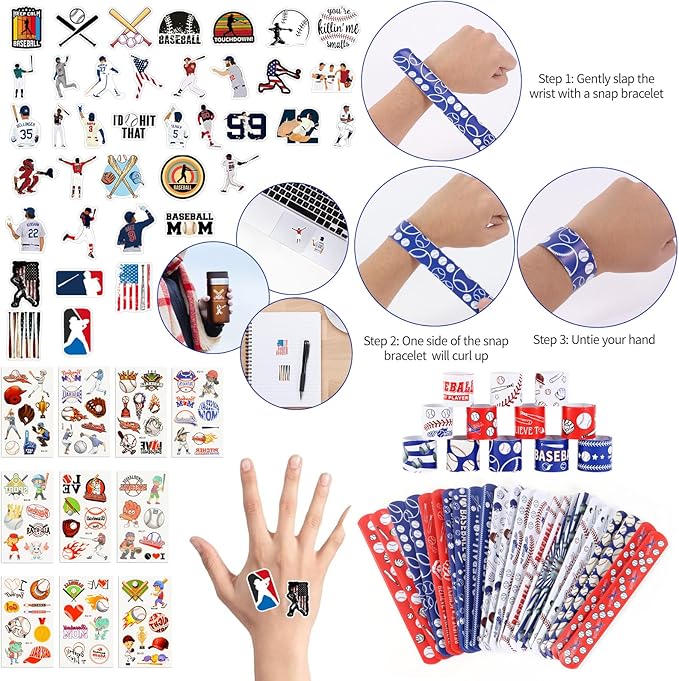 Kolewo4ever 294 Pieces Baseball Party Supplies Baseball Themed Birthday Gift Goodie Bags for Sports Party Supplies