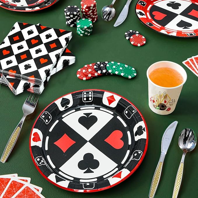 180PCS Casino Party Supplies Serve 60, Poker Party Paper Plates and Napkins Kit for Casino Night Poker Club Birthday Party Decorations, Includes Dinner Plates, Dessert Plates, Napkins