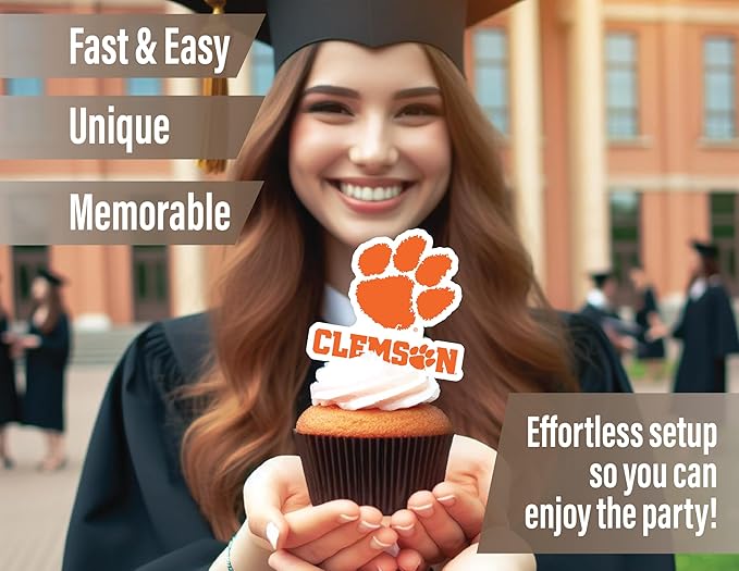 Clemson Cupcake Topper Party Supplies for Football, Birthday, Graduation Party Decorations (24 Pieces) (Clemson Tigers)