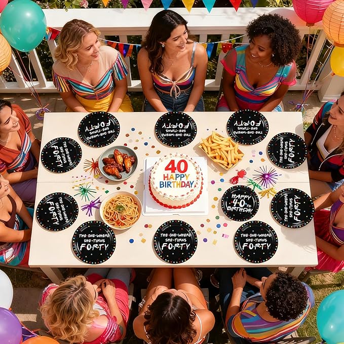 Grencian 72Pcs iFriends Themed Birthday Party Decorations 40th Birthday Plates The One Where She Turns 40 Tableware Set for Women 40 Year Old iFriends TV Show Fans Party Decorations