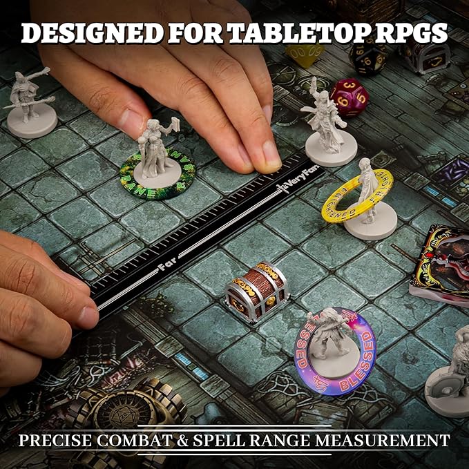 Tabletop RPG Range Ruler – Foldable Aluminum Combat Measuring Tool for Daggerheart & Wargames | 13 Inch Distance Bar with Pencil Set | GM Tool & Gift for Gamers