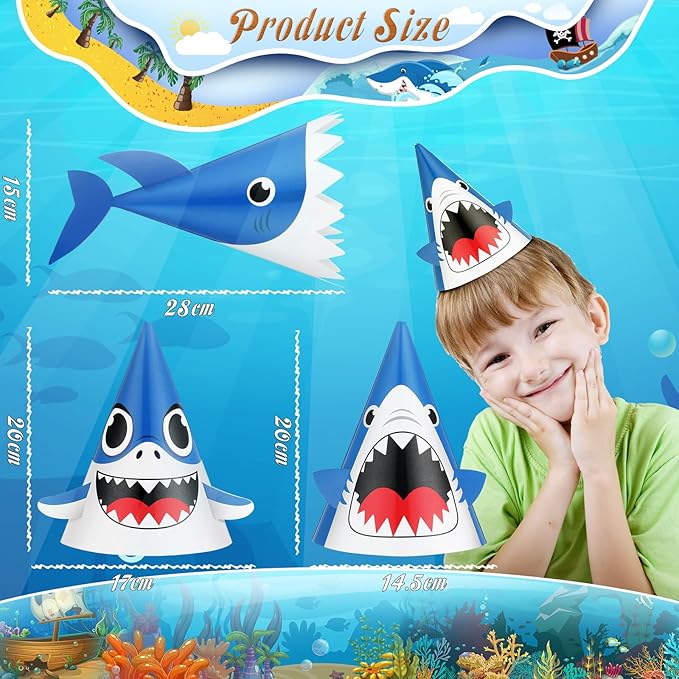 Chinco Shark Party Hats Shark Birthday Hat for Birthday Party Supplies and Decorations, 12. 7 x 7. 9 Inches, 3 Styles
