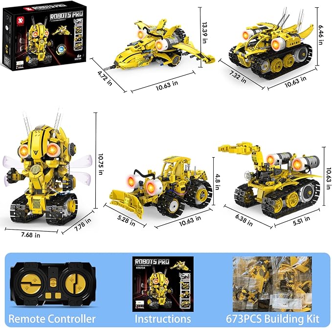 Ivrmtal Robot Building Toys for Kids, 5-in-1 Remote & APP Controlled STEM Building Set for Boys Age 8-12 Technic Coding Robotic Kit Led-Lights Easter Gift for Kids Age 8 9 10 11 12 13 14+ (673pcs)
