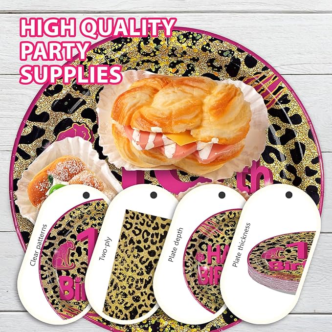 96Pcs Cheetah Print 18th Birthday Party Supplies Pink Animal Leopard Print Plates and Napkins Leopard Happy 18th Birthday Tableware Set for Girls Safari Animal Party Decorations Serves 24