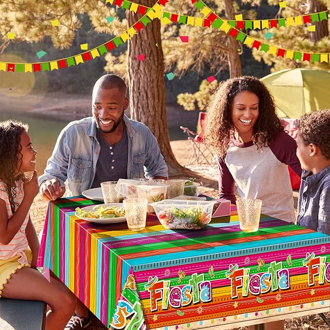 Jectivs 6-Piece Mexican Fiesta Plastic Tablecloth Set, Rectangular, 54 x 108 Inch, All-Season, Waterproof, Durable, for Party, Birthday, Taco Night, Cinco de Mayo Decorations
