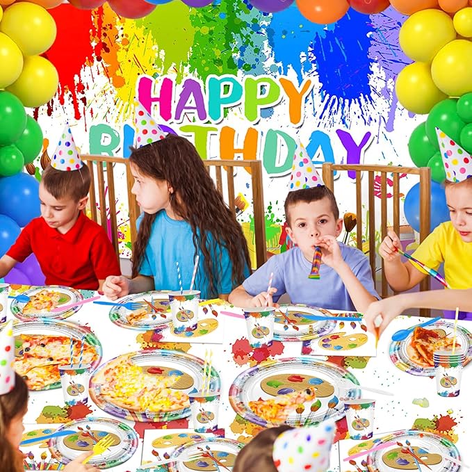 Paint Party Decorations 300 Pcs Paint Splatter Plates Napkins Cups Banner Balloons Tablecloth Colorful Graffiti Art Birthday Party Decorations Sip Party Supplies Serve 24