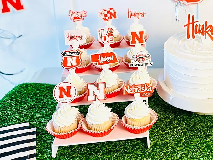 Nebraska Huskers Cupcake Topper Party Supplies for Football, Birthday, Graduation Party Decorations (24 Pieces) (Nebraska Cornhuskers)