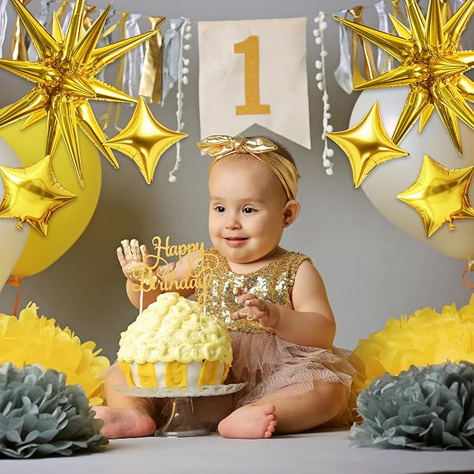 TONIFUL 22Inch 15Pcs Gold Large Explosion Star Mylar Balloons and 10Inch Four Pointed Star Balloons Set for Christmas New Year Birthday Wedding Bridal Shower Anniversary Photo Booth Supplies